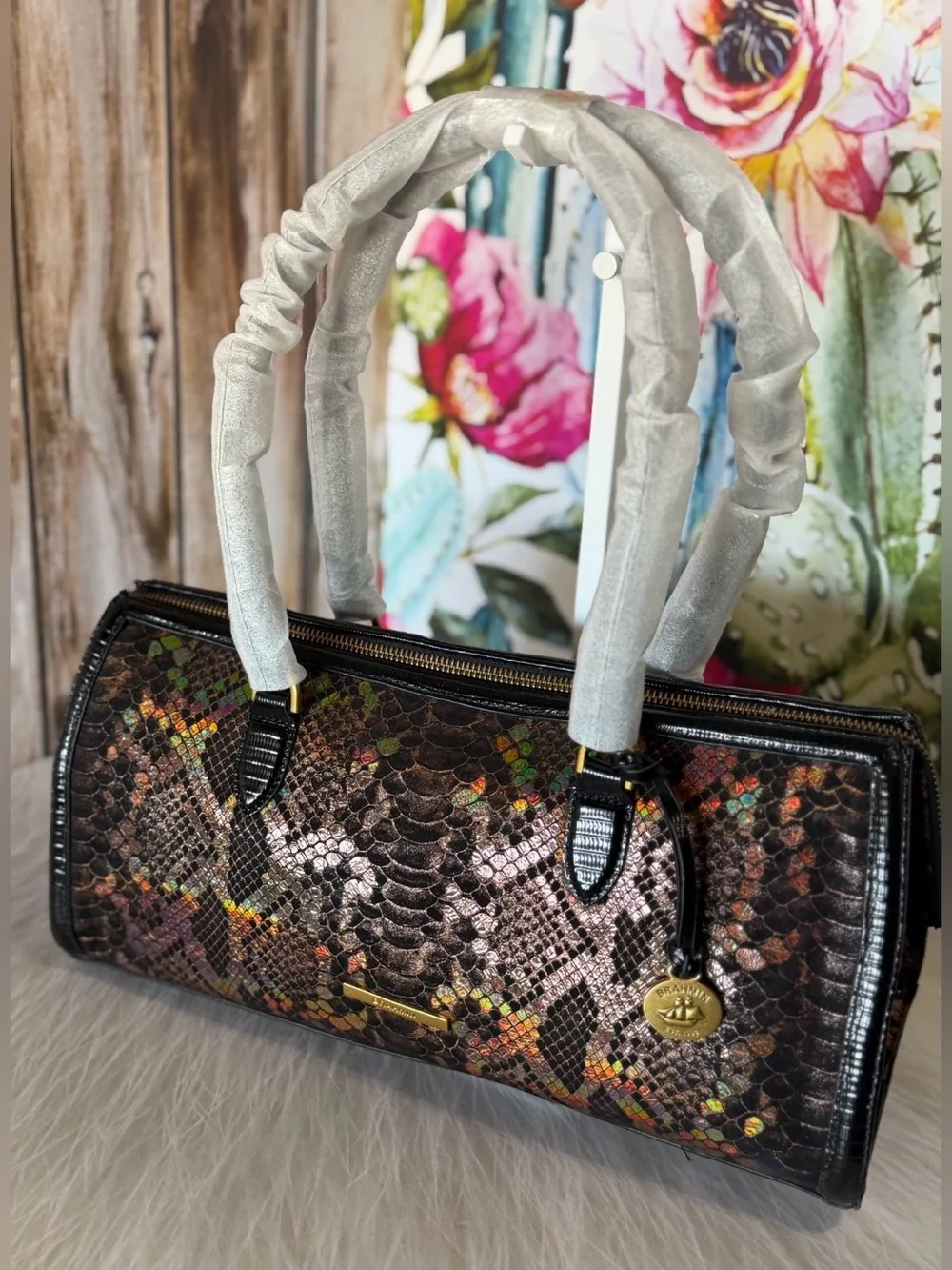Brahmin Sophia Bronze Captivate East West tote NWT Metallic Snake Print Leather